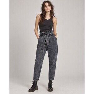Who What Wear Women's Size 6 Gray Acid Wash Paperbag Waist Jeans